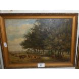 Oil on board of cattle and woodland by Farnshaw Brown
