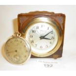 Art Deco amber glass cased bedside clock with German movement together with a Swiss gold-plated