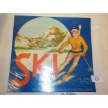 Ski - 1930's vintage coloured Spanish fruit crate label, 9.5" x 10.5"
