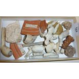 Roman Samian Ware museum labelled pottery shards, various antiquities, piece of Fresco, jointed