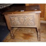 Vintage carved oak sewing or work box