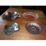 Two large rare pattern carnival glass fruit bowls and two others