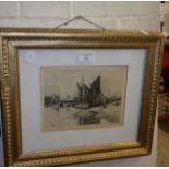 Etching of sailing fishing boats in harbour, signed in pencil, Edward G. Charlton