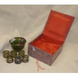 Chinese pierced Cloisonné bowl and napkin rings in box