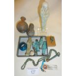 Egyptian antiquities, inc. a necklace with museum label, and Egyptian paste Shabtis, etc.