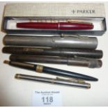 Burgundy Parker 17 Lady fountain pen in box, an Ever Ready pen torch, Waterman's Ideal fountain pen,