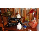 Lladro bell, Murano art glass cockerel, kitchen scales, etc.