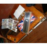 Cribbage board, Dominoes, snooker cue, framed Naval Flag and "All About Ships and Shipping"