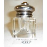 Victorian silver topped glass inkwell with inset amber top London 1902