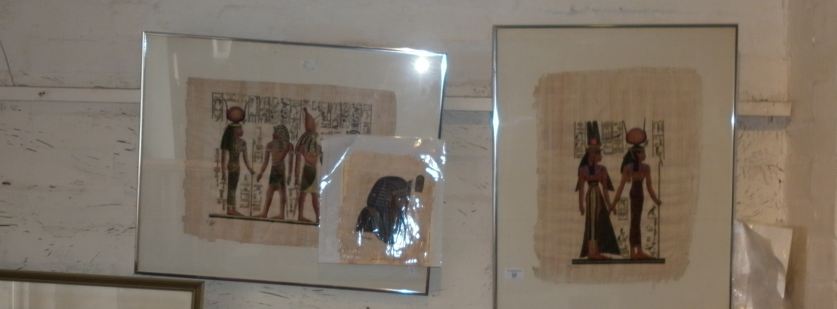 Three Egyptian papyrus pictures of Queen Nefartari etc.