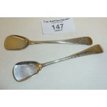 Pair of Irish silver salt spoons hallmarked as MK for Michael Keating, Dublin, c. 1770's