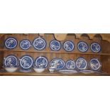 Extensive blue and white willow pattern dinner service