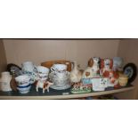 Shelf of assorted china and Staffordshire dogs