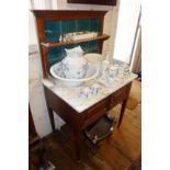 Edwardian marble topped washstand with tiled back, 30" wide