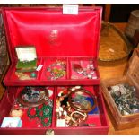 Jewellery box with vintage and contemporary jewellery contents, together with another small wooden