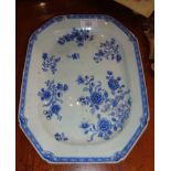 18th c. Chinese blue and white butterfly lozenge shaped platter, 32cm x 23cm