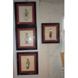 Four 19th c. prints of Indian male costumes with pencilled annotations, 10" x 9", framed