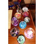 10 various glass paperweights