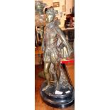 Tall bronzed spelter figure of Sir Walter Raleigh