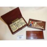 Antique miniature ivory table croquet set in mahogany box with sliding lid, and a set of miniature