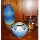 Royal Doulton glazed stoneware jardiniere, a lustre jug and an Art pottery vase