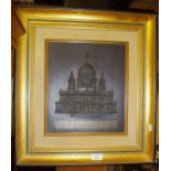 Wedgwood Black basalt relief plaque of St Paul's Cathedral mounted in wall or free standing frame,