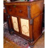 Early 19th c. mahogany Secretaire cupboard with fitted interior and decorative fabric panels to