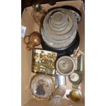 Military buttons, buckles, etc., set of scale weights, silver chain, etc.
