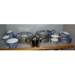 Large quantity of Minton "Delft" blue and white dinner plates and similar Royal Doulton teaware,