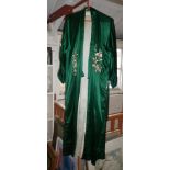 Vintage clothing: Oriental embroidered green silk kimono dressing gown