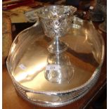 Oval galleried silver-plated tray and a silver-plated pierced baskets