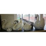 Large Dartmouth pottery swan with five smaller similar and three other items