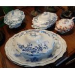 Victorian tableware, blue and white tureens, meat platters, etc.