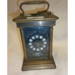 Victorian brass cased carriage clock with painted dial, 6" high x 4" wide x 4" deep, working with