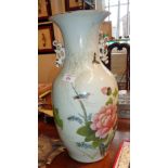 Chinese Republic flowers, birds and calligraphy vase, signed, 43cm high