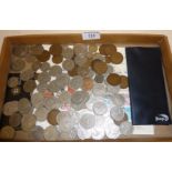 Tray of coins and stamps