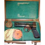 Webley Junior 177 Air Pistol in wooden case with pellets and darts etc.