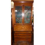 Edwardian inlaid mahogany bureau, bookcase with astragal glazed top and fitted interior