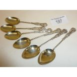 Set of six silver teaspoons with gilt bowls, in the King's pattern, hallmarked for Birmingham 1905 -