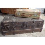 Old steamer trunk and a naval ratings canvas suitcase, decorated