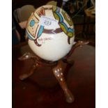 Painted ostrich egg on stand