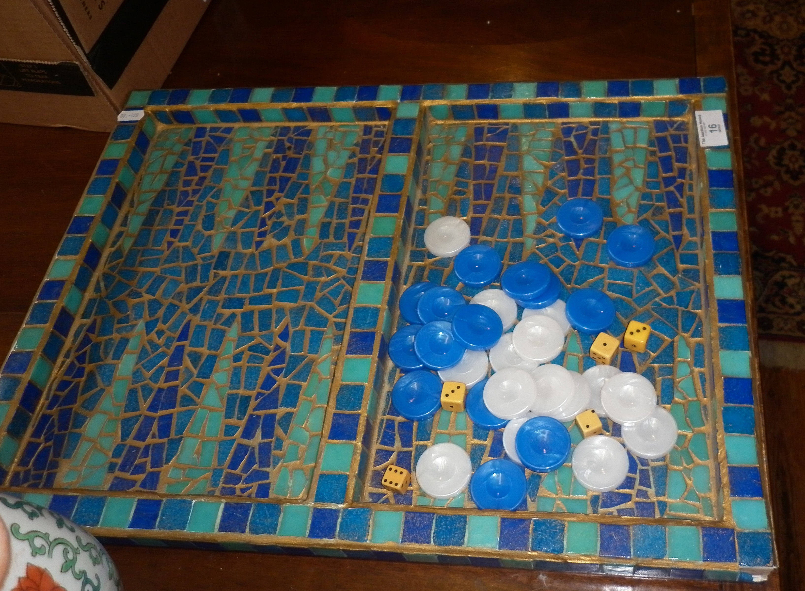 Mosaic Backgammon board with counters