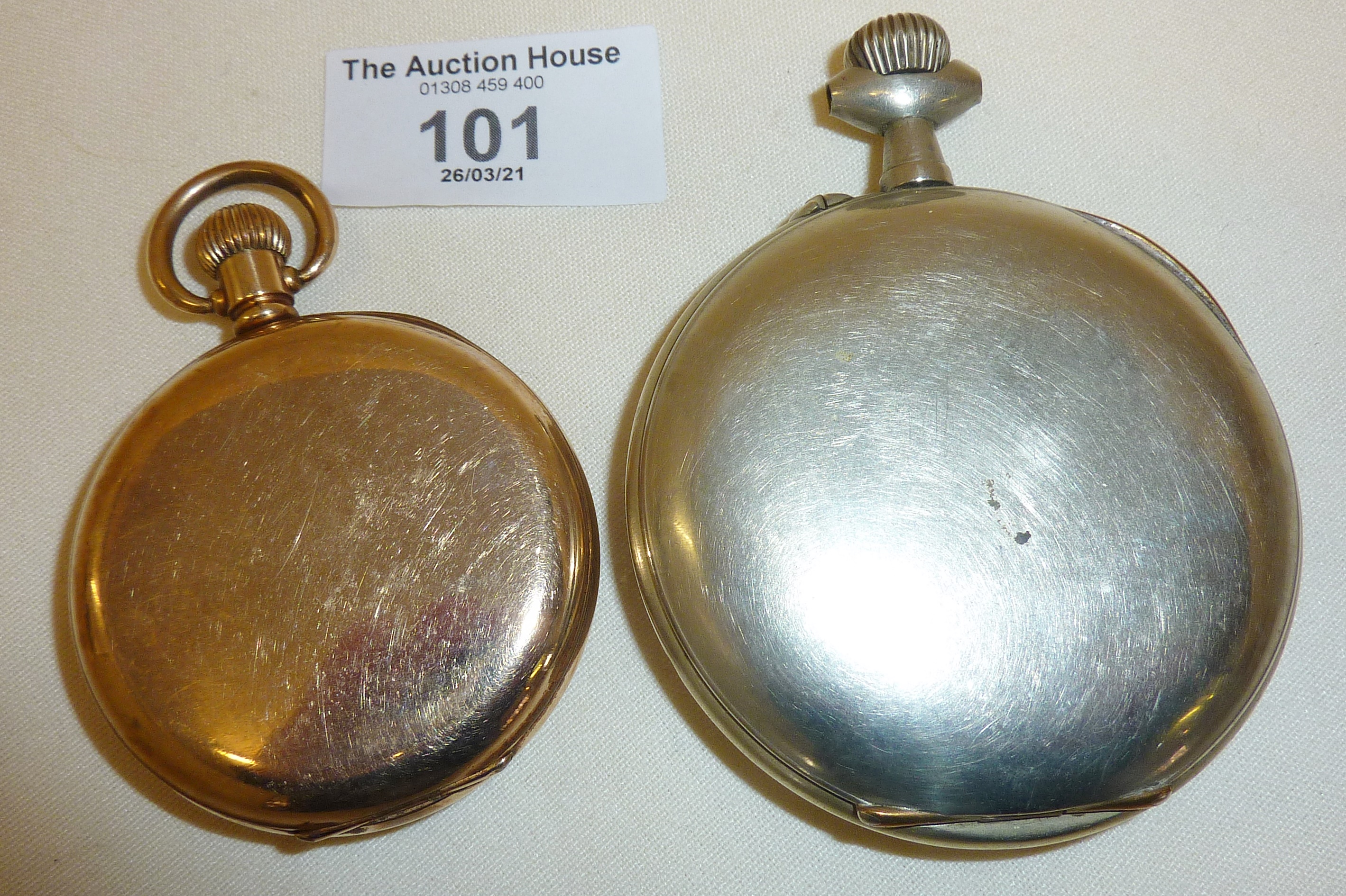 Large Victorian Chateleu pocket watch with enamelled depiction of train to front and another, gold - Image 2 of 2