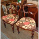 Pair of Victorian mahogany balloon back dining chairs with William Morris pattern upholstered seats