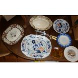 Slip trailed plate, three platters (A/F), three plates and a carving set etc
