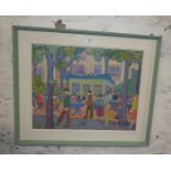 A naive oil on board titled verso "Pavilion Gardens, Brighton", signed A.S. Matthews, 21" x 25"