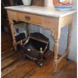 Victorian marble topped pine washstand with central single drawer