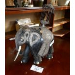 Indian 19th c. carved ebony elephant mounted with silver decoration
