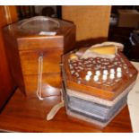 A Victorian 22 key concertina in hexagonal mahogany box with lid