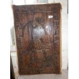 Chinese carved hardwood panel of lilies and insects, 26" X 14"